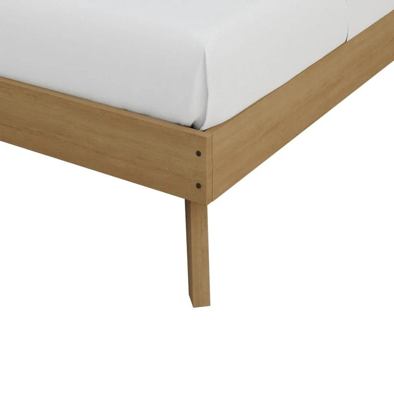 Bett mit Plattform aus Holz im Mid-Century-Stil