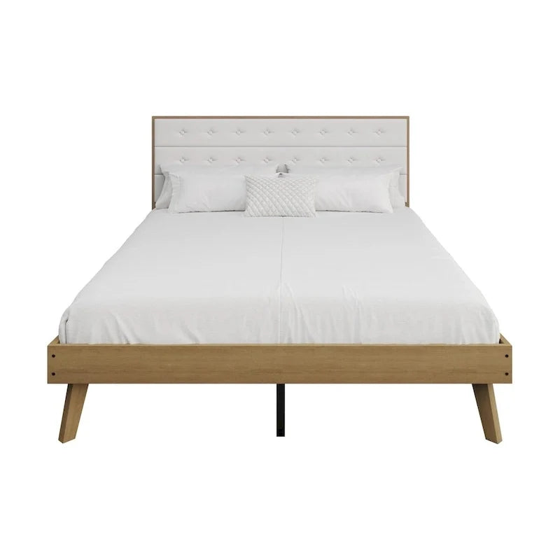Bett mit Plattform aus Holz im Mid-Century-Stil