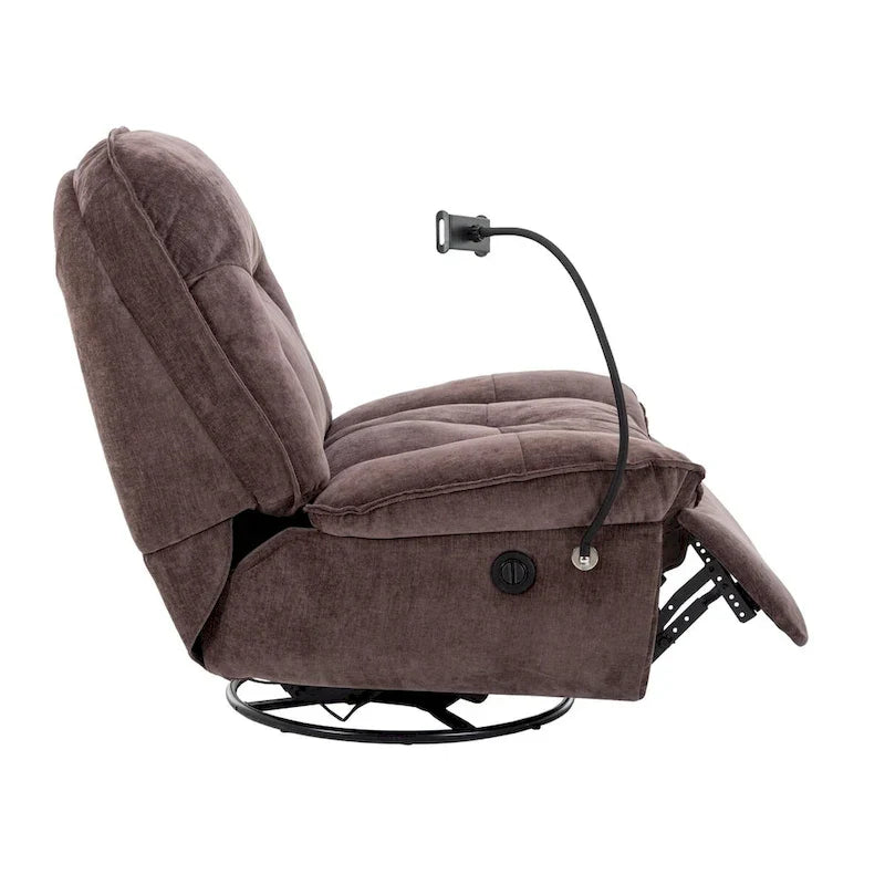 Drehbarer Relaxsessel mit bronzefarbenem Stoff und Smartphone-Halterung