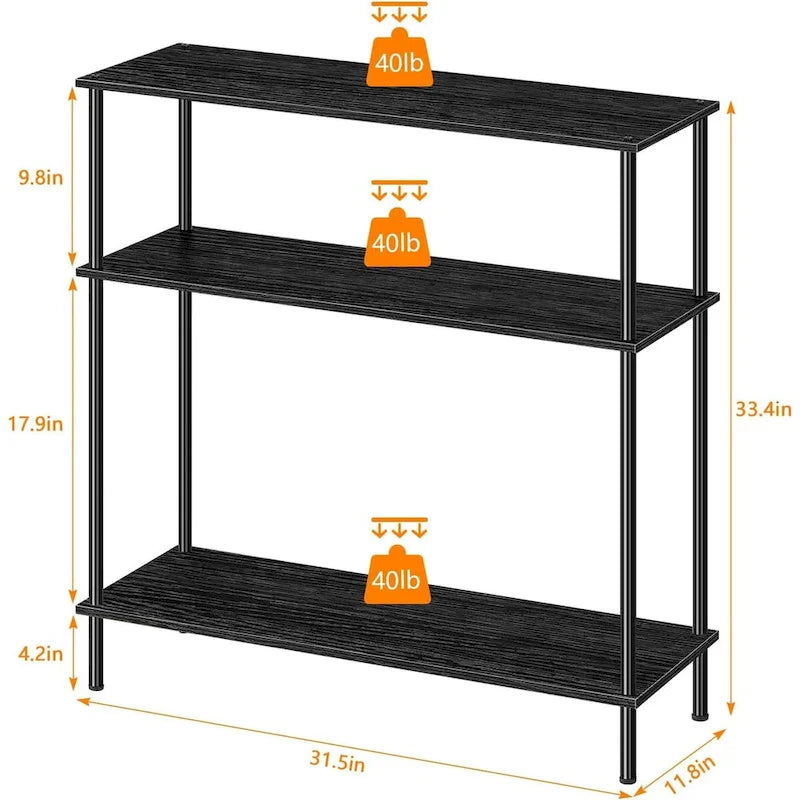 Industrial 3 Tier Black Metal Storage Display Shelf