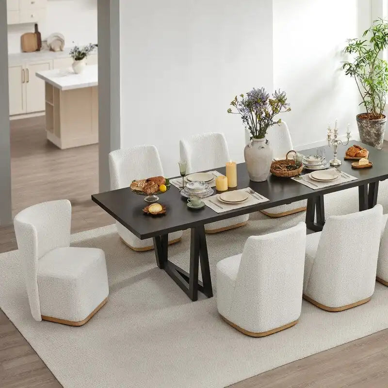 Ensemble de 2 chaises de salle à manger modernes à roulettes avec base en bois