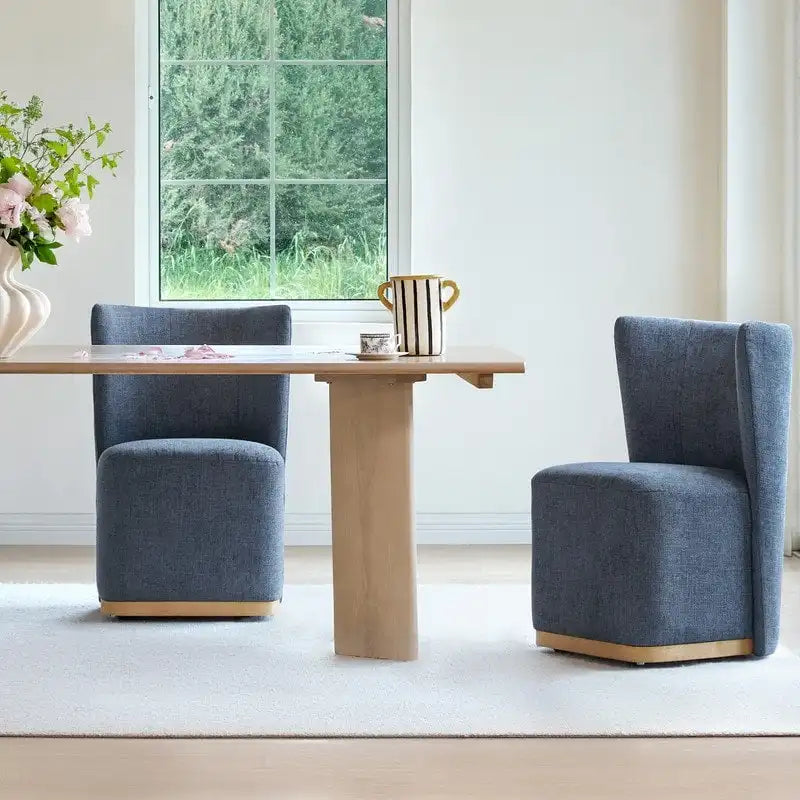 Ensemble de 2 chaises de salle à manger modernes à roulettes avec base en bois