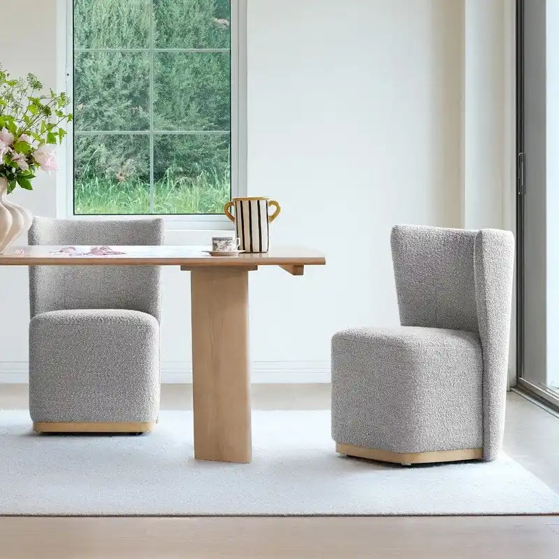 Ensemble de 2 chaises de salle à manger modernes à roulettes avec base en bois