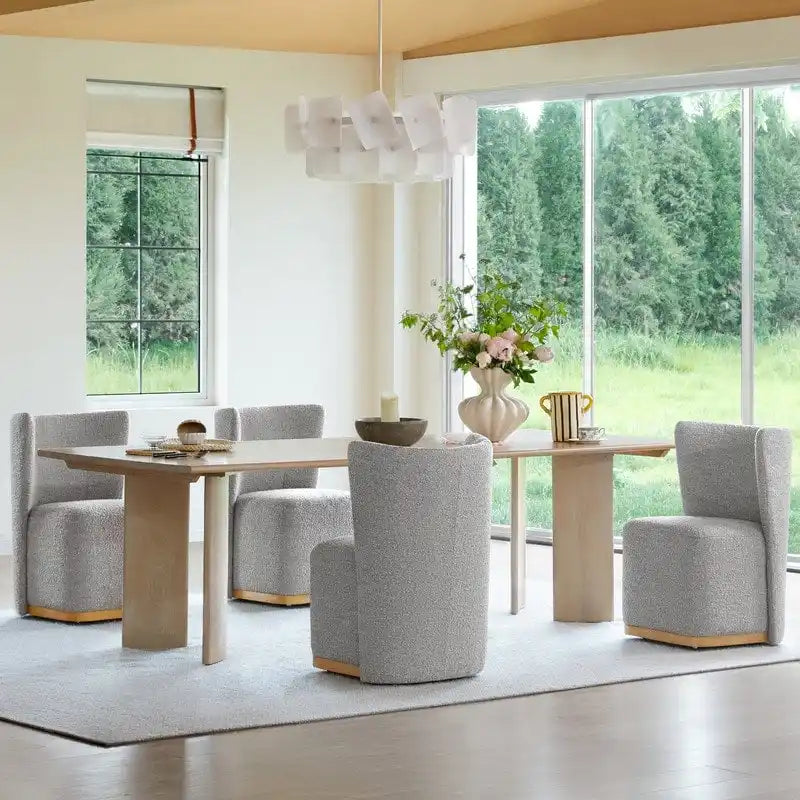 Ensemble de 2 chaises de salle à manger modernes à roulettes avec base en bois