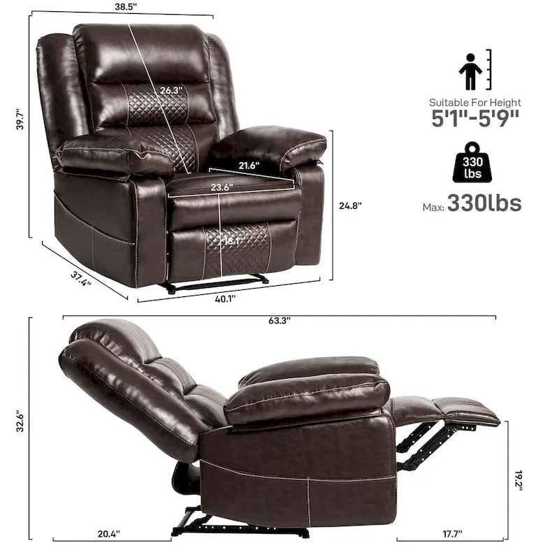 Atmungsaktiver Massagesessel aus Leder, manuell verstellbares Sofa für das Wohnzimmer