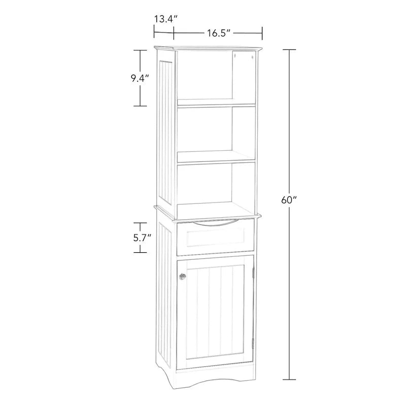 Armoire haute de rangement et d’organisation pour salle de bain, avec tiroir et étagères