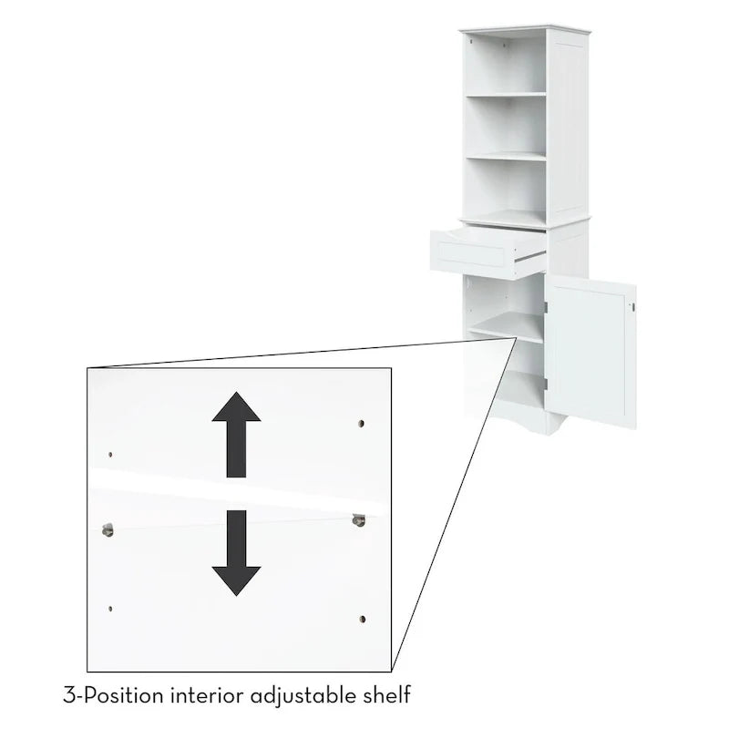 Armoire haute de rangement et d’organisation pour salle de bain, avec tiroir et étagères