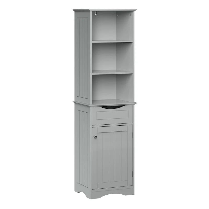 Armoire haute de rangement et d’organisation pour salle de bain, avec tiroir et étagères