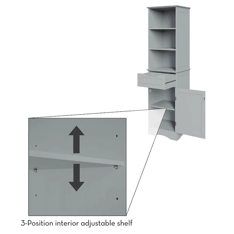 Armoire haute de rangement et d’organisation pour salle de bain, avec tiroir et étagères