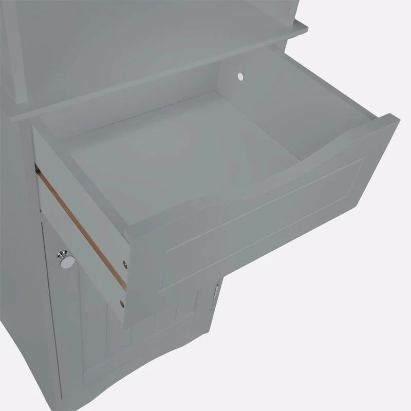 Armoire haute de rangement et d’organisation pour salle de bain, avec tiroir et étagères