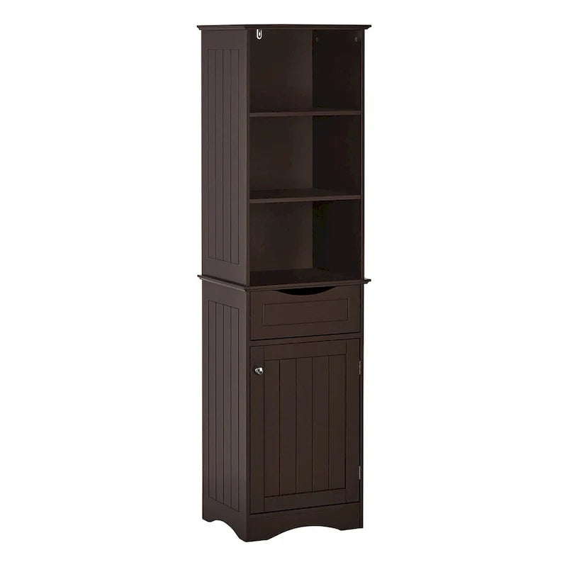 Armoire haute de rangement et d’organisation pour salle de bain, avec tiroir et étagères
