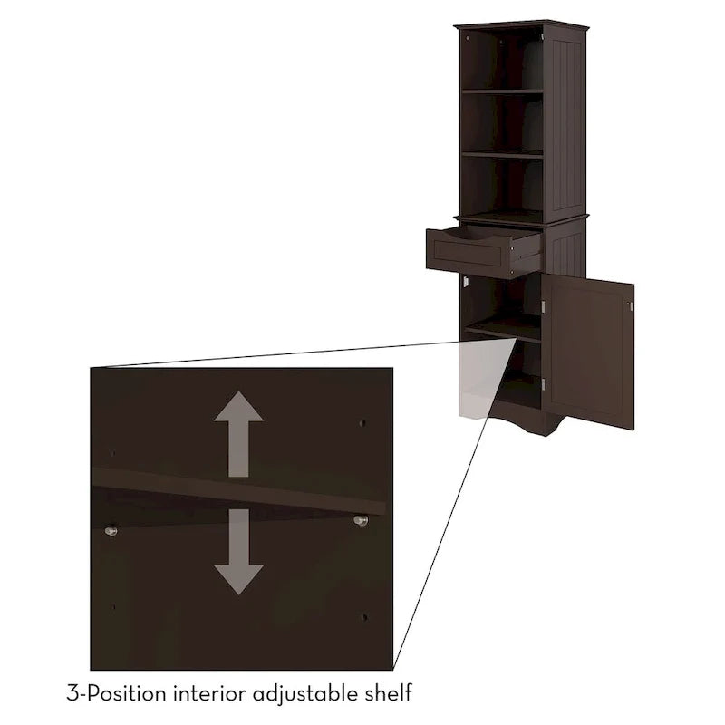 Armoire haute de rangement et d’organisation pour salle de bain, avec tiroir et étagères