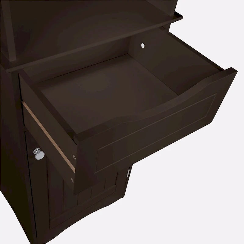 Armoire haute de rangement et d’organisation pour salle de bain, avec tiroir et étagères