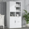 Meuble de rangement pour salle de bain avec 2 portes, 2 tiroirs, une étagère ouverte et une étagère réglable