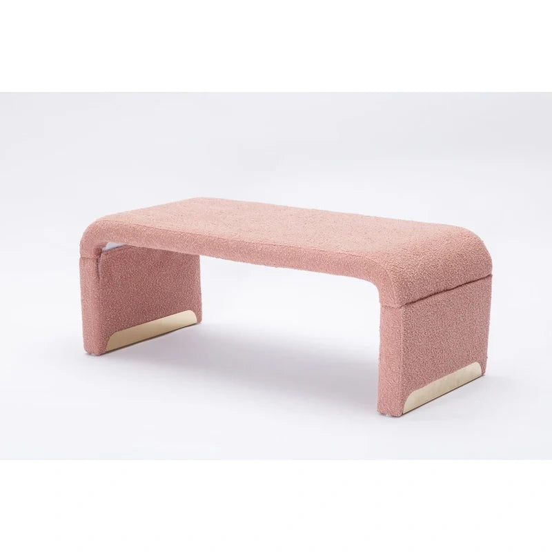 Banco de almacenamiento rosa curvo de bouclé