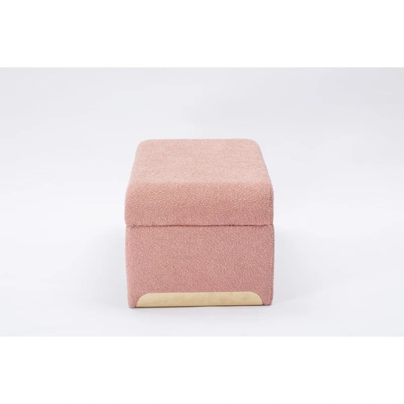 Banco de almacenamiento rosa curvo de bouclé