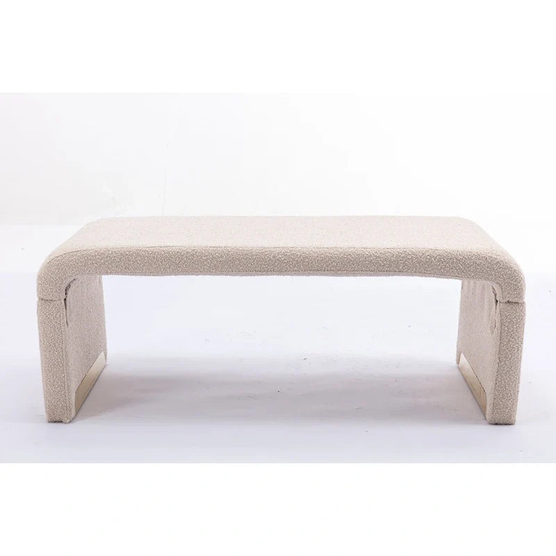 Banco de almacenamiento rosa curvo de bouclé