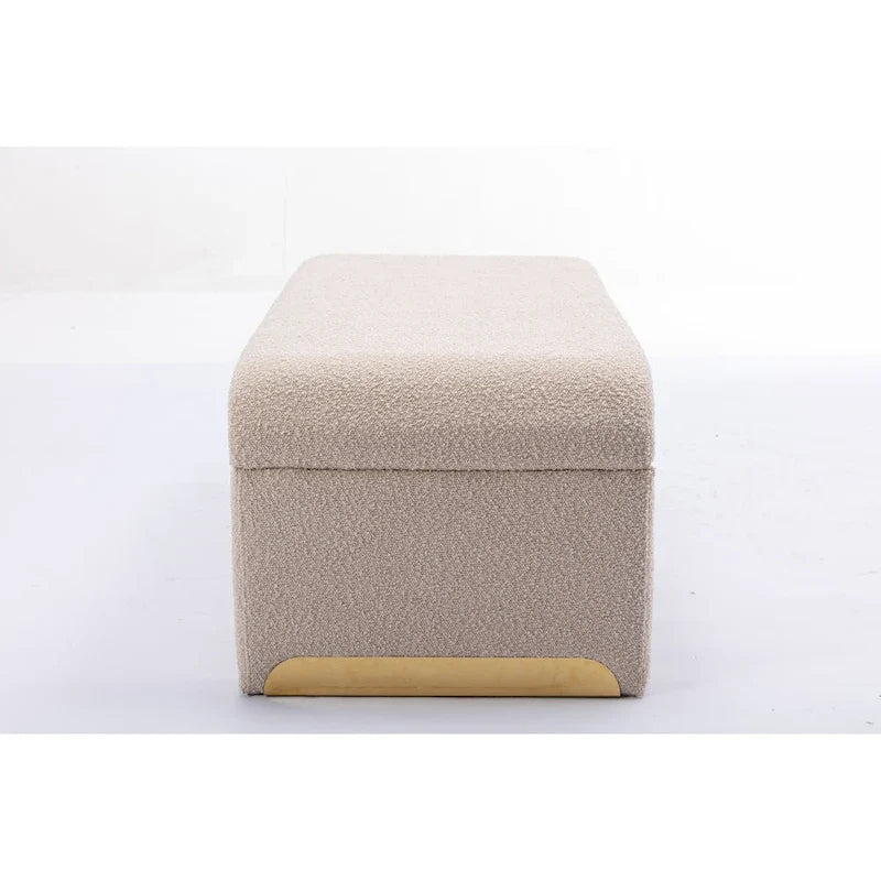 Banco de almacenamiento rosa curvo de bouclé